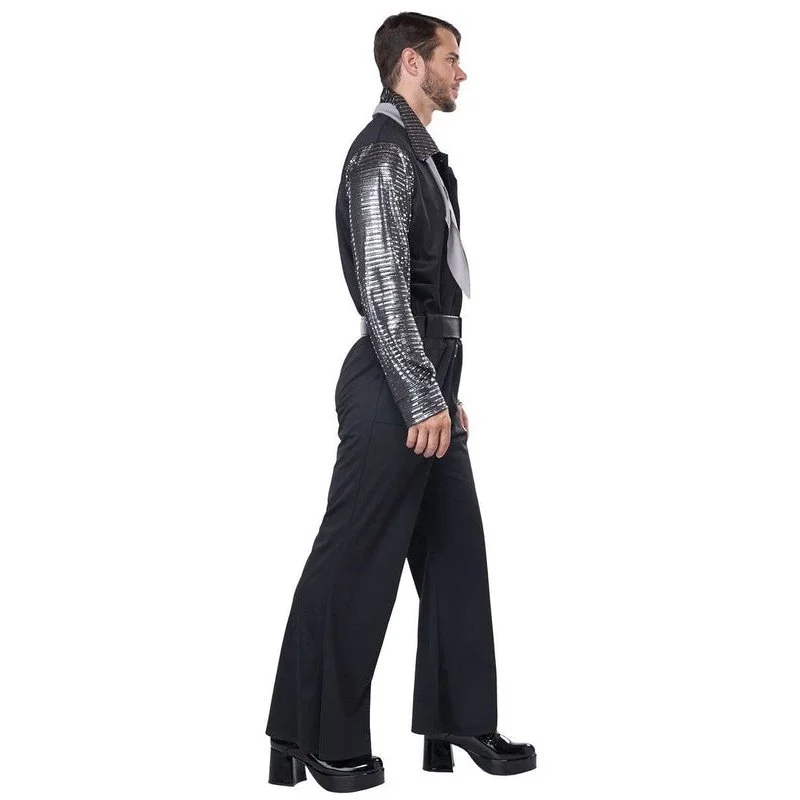California Costumes Flashy 1970's Men's Black And Silver Costume Jumpsuit 4 California Costumes Flashy 1970's Men's Black And Silver Costume Jumpsuit - Image 2