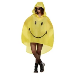 Smiley Party Poncho, Yellow & Black -Joker Scostumemega Store smiley party poncho yellow black 892770